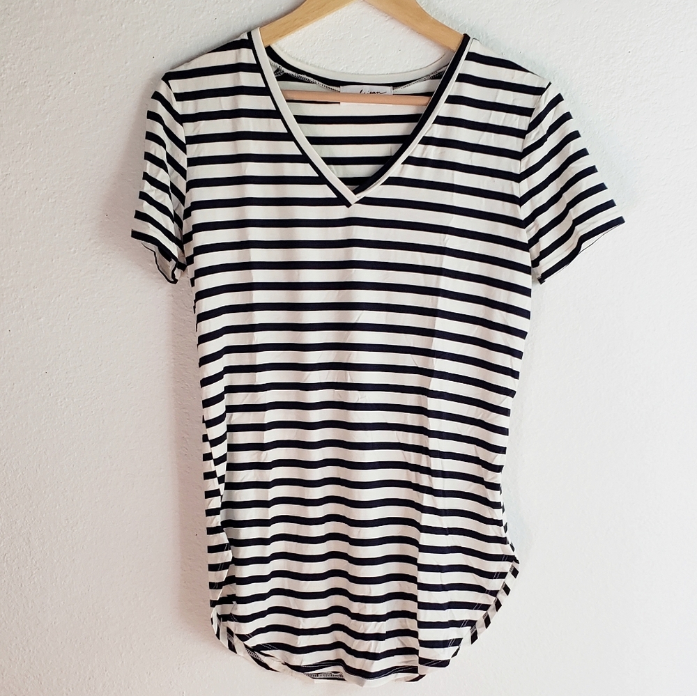 Carly Jean Los Angeles Black and White Striped V-Neck Tee